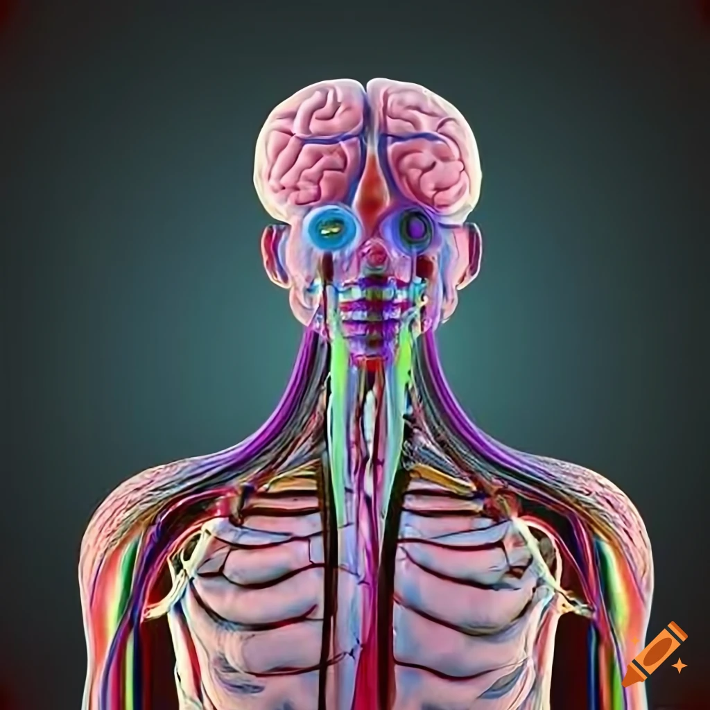 Detailed diagram academic poster with transparent image of human body showing veins