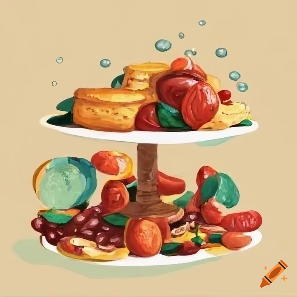 Italian coast table food illustration painting