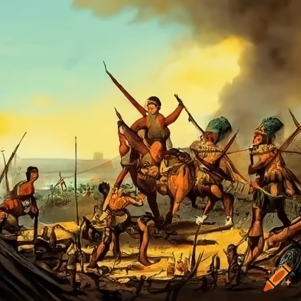 Detailed scene of the historic Battle of Jenipapo in Brazilian colonial times