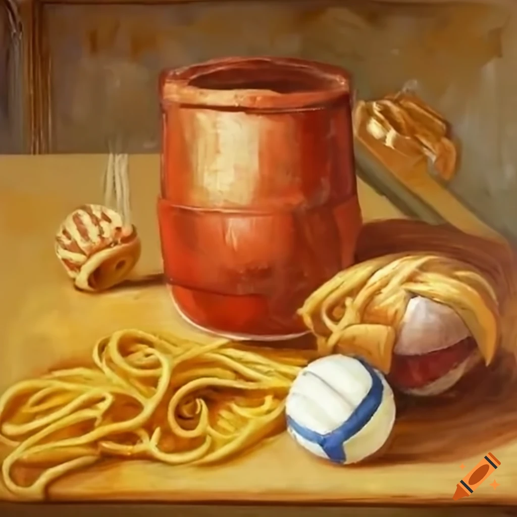 Pasta bolognese dish with a volleyball
