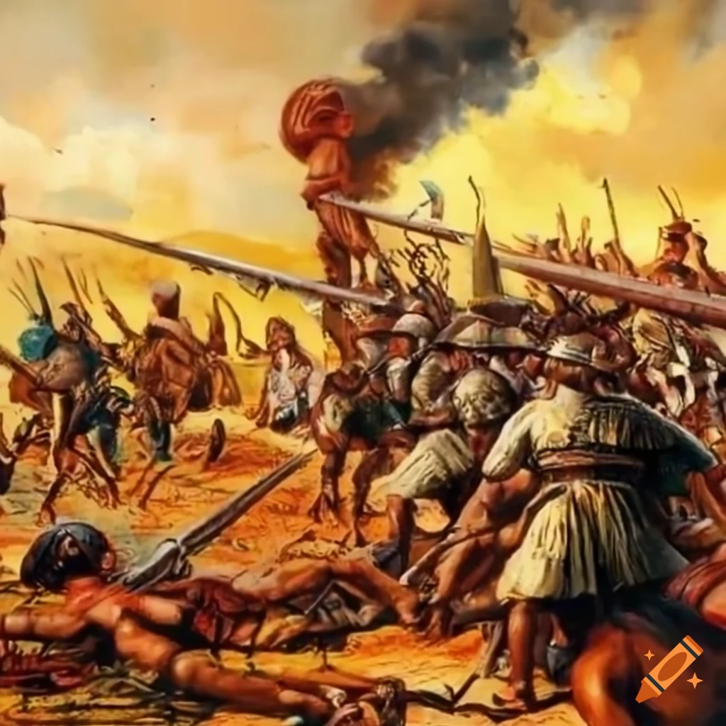 Detailed scene of the historic Battle of Jenipapo in Brazilian colonial times