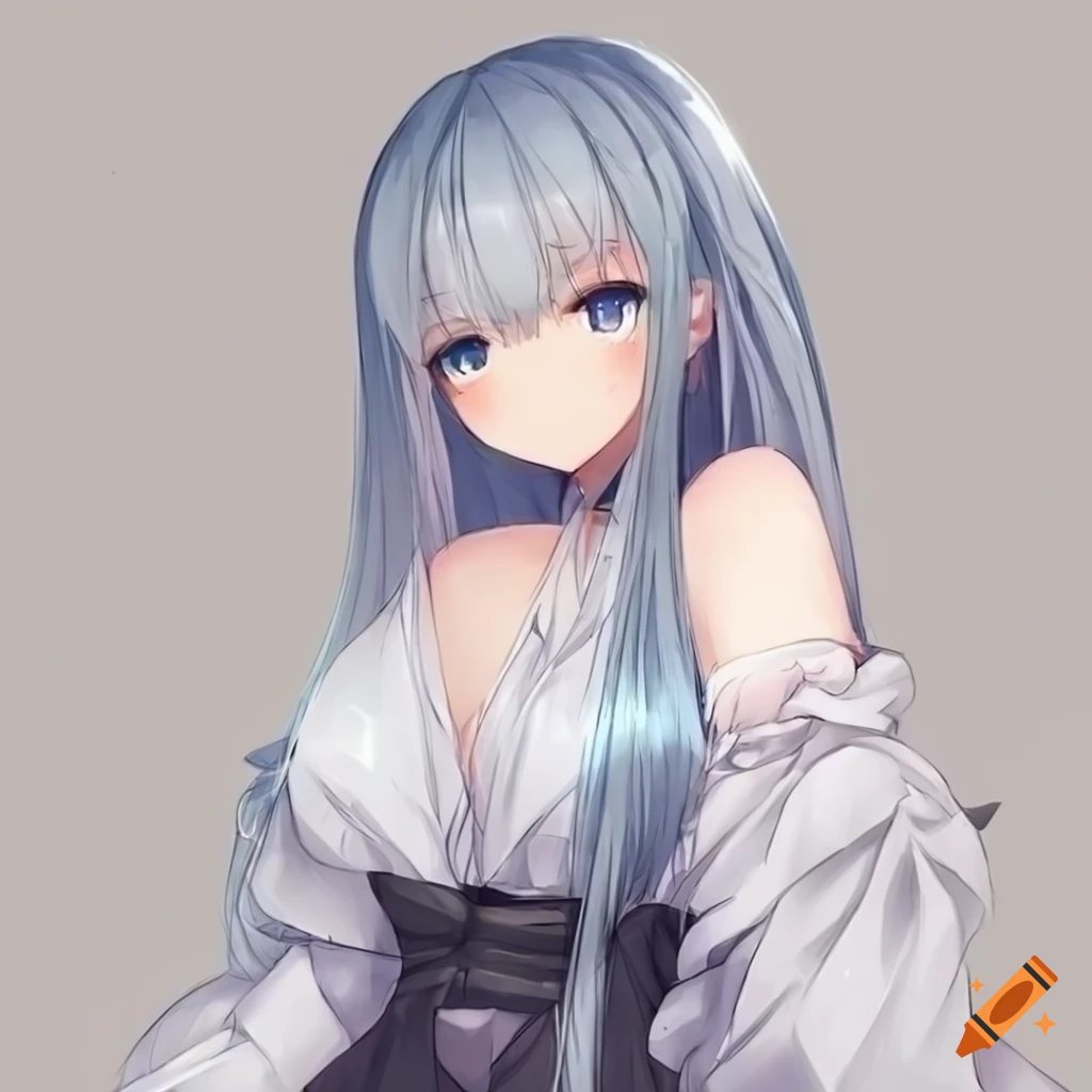 Anime character with pale skin, white hair, and light blue eyes