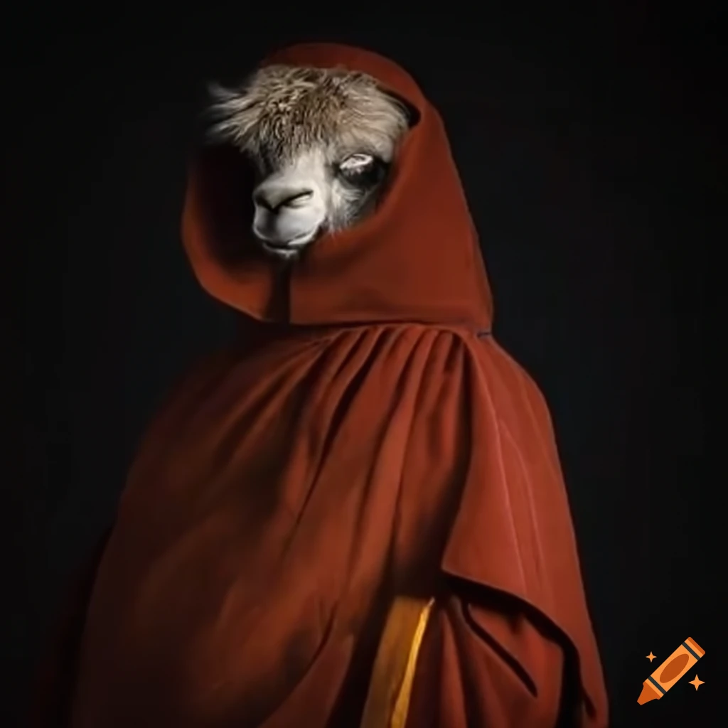 Human-like alpaca in monk's robe