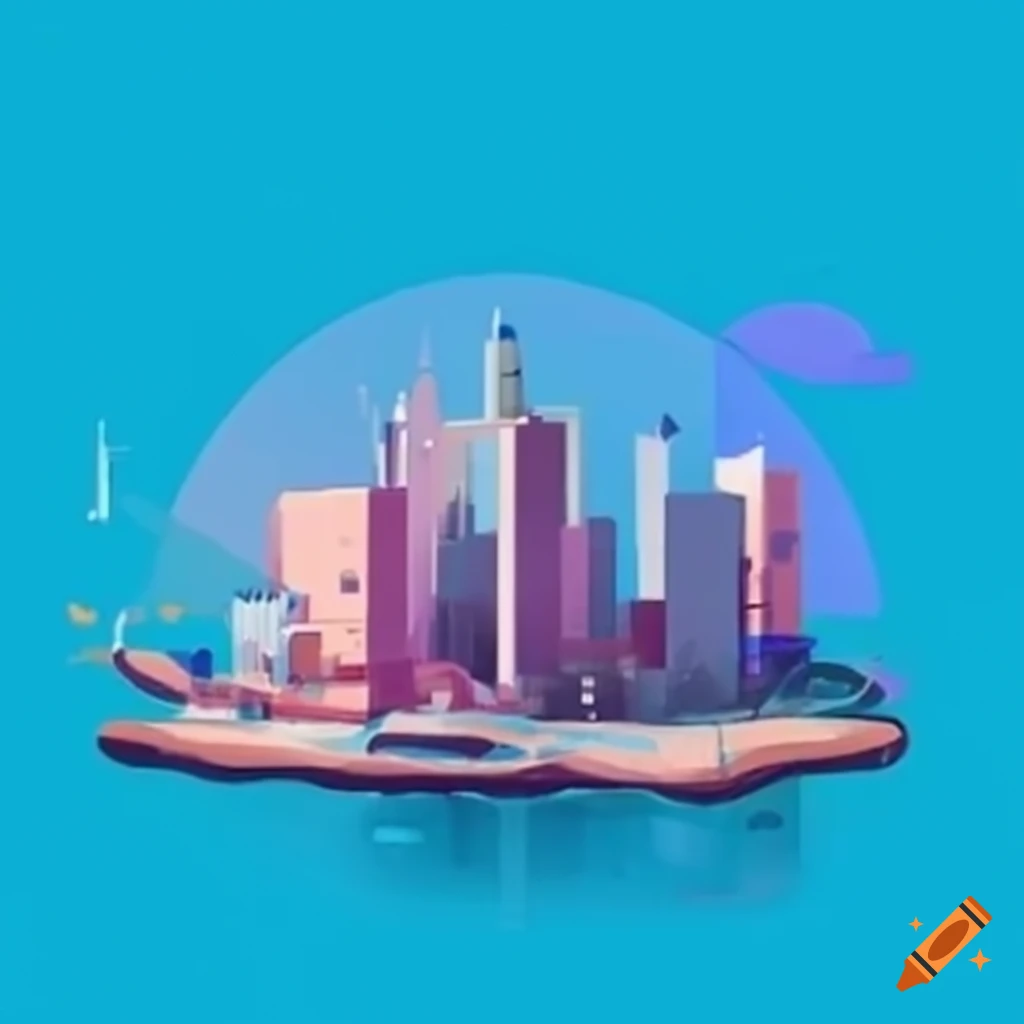 Animated French city with the integration of the Espace Ville study office logo