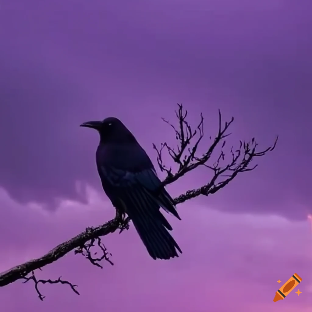 Murder of crows swirling up in a purple stormy sky on Craiyon