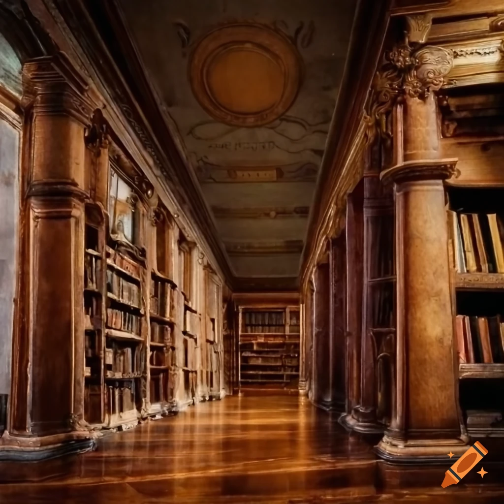 Antique library with dusty leather-bound books and scrolls