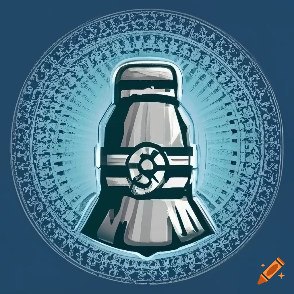 Intricate engineer's emblem with smokestack and steam on a blue background