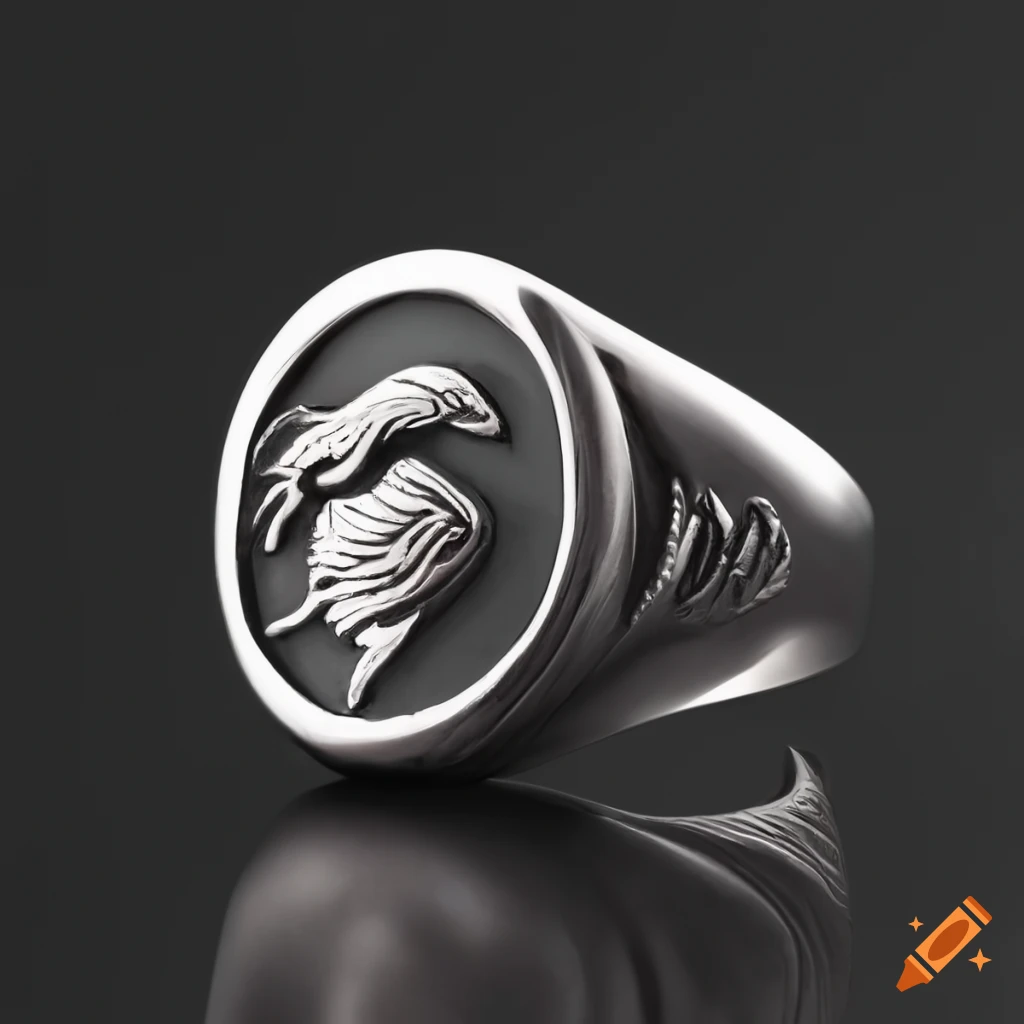 Silver signet ring with raven motif design