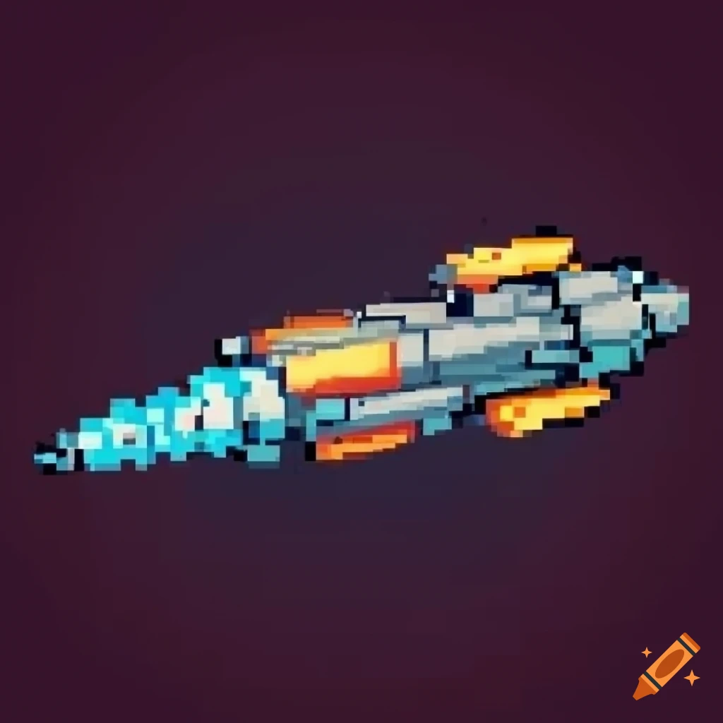 Pixel art spaceship with a large drill attached on Craiyon
