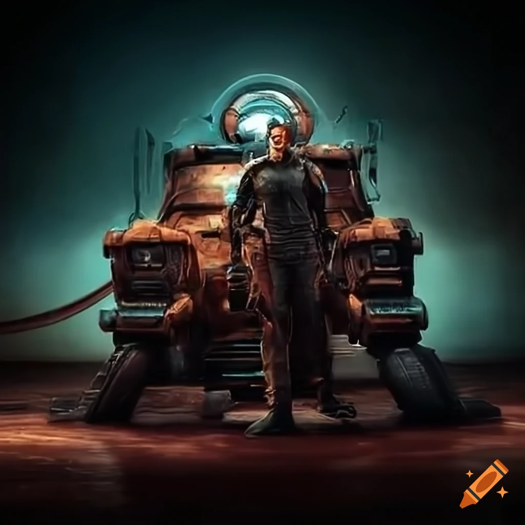 Master elite mechanic surrounded by fixed vehicles on Craiyon