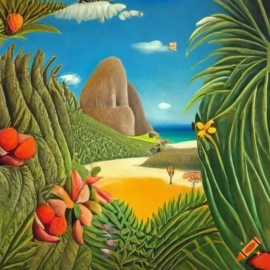 Fernando de Noronha archipelago in Eastern Brazil in Henri Rousseau style
