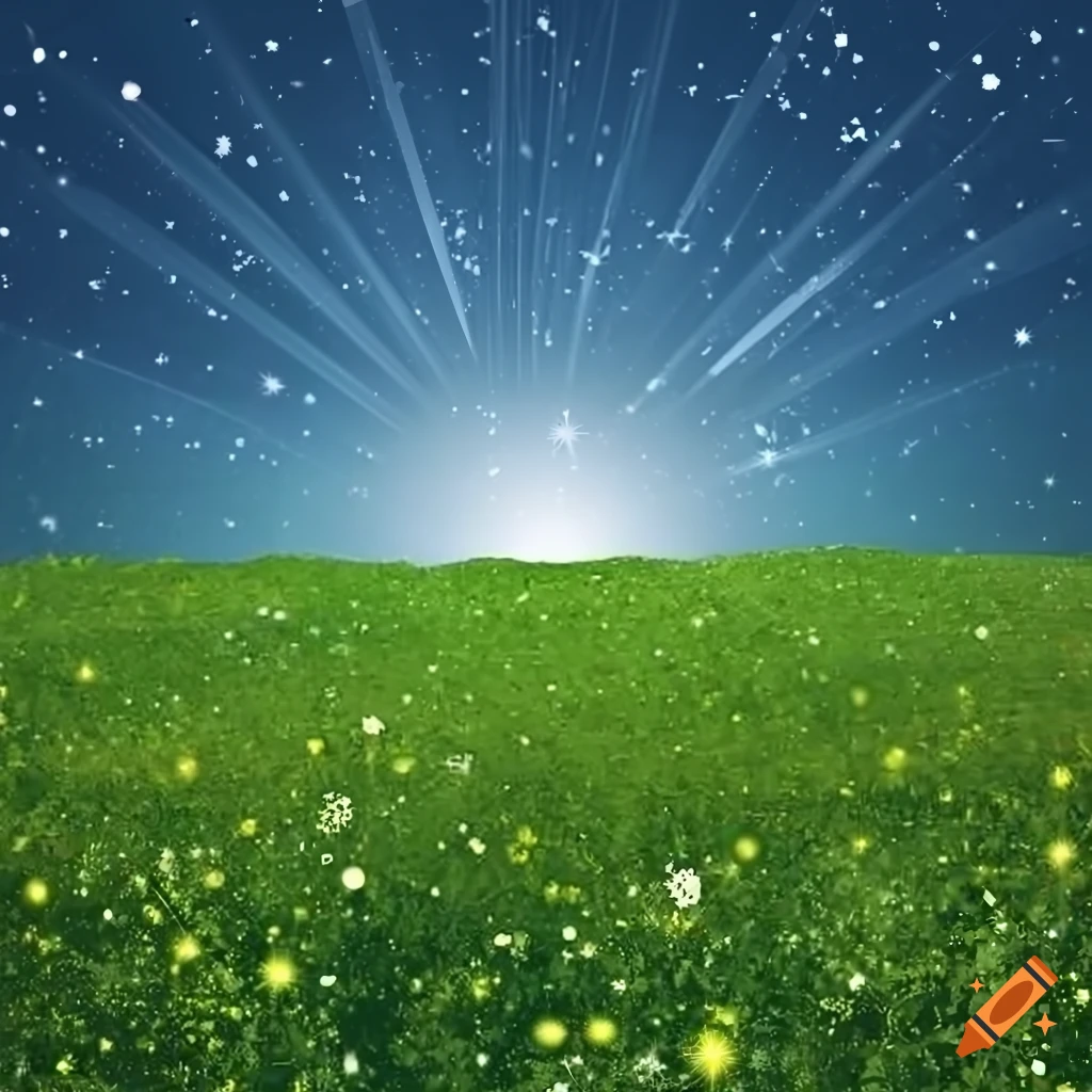 Star lit green meadow under a marvelous night sky background