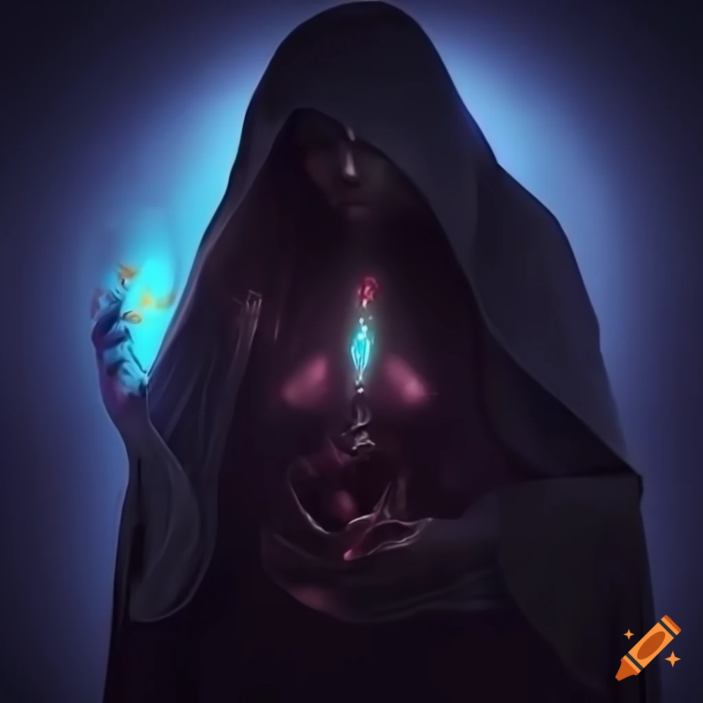 Mysterious figure holding oracle in darkness in 4k resolution