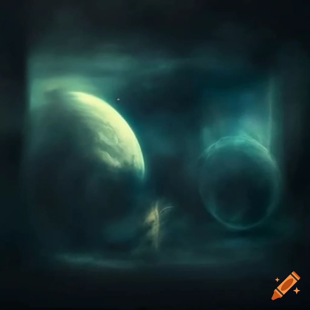 Abstract dark space scene with spectral figures on Craiyon