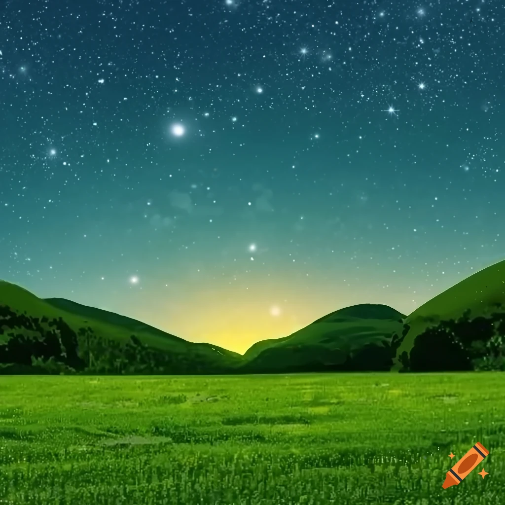 Star lit green meadow under a marvelous night sky background