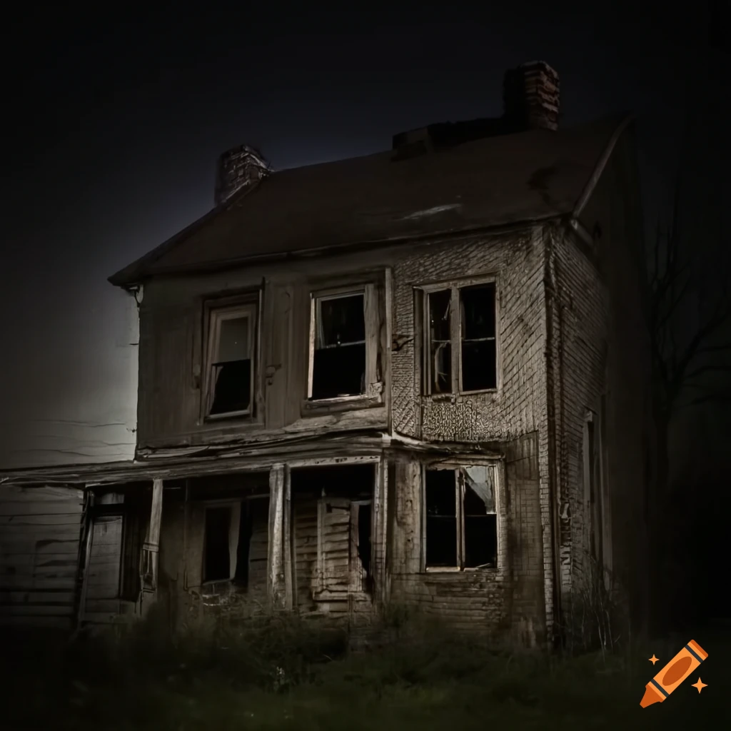 Abandoned house at night with flash photography