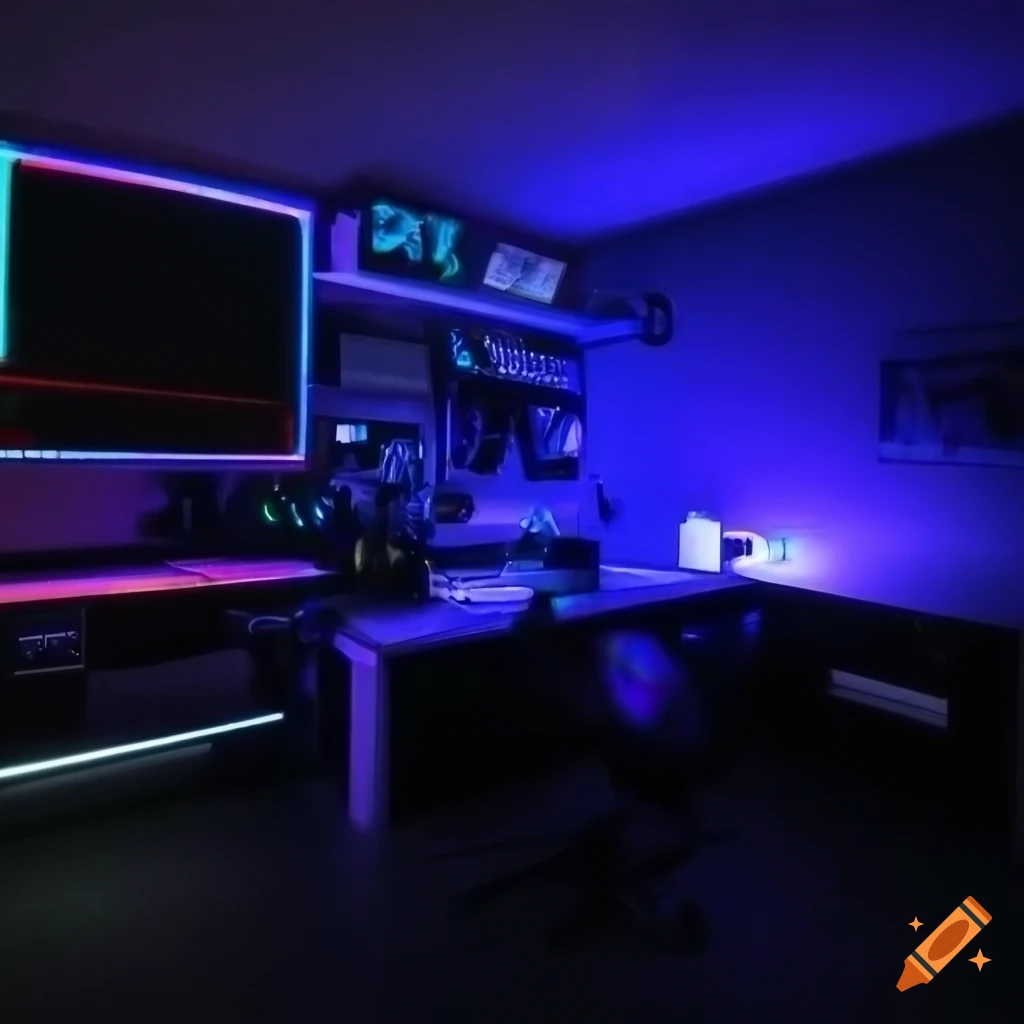 Gaming room from ikea with bed on Craiyon