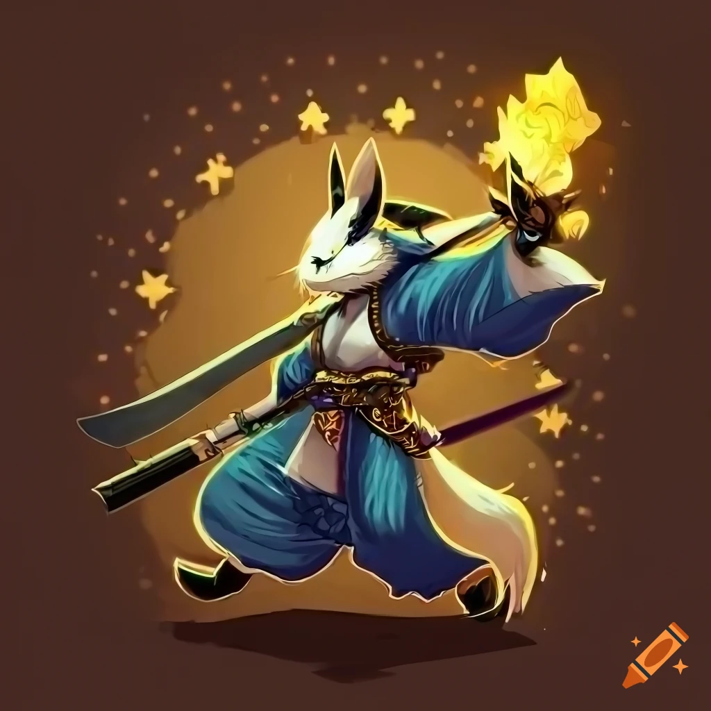 Fantastical anthro chinchilla rabbit hybrid rōnin in mystical anime ...