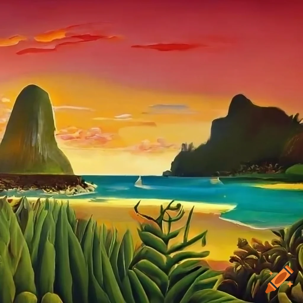 Fernando de Noronha archipelago in Eastern Brazil painted in Henri Rousseau style during summer
