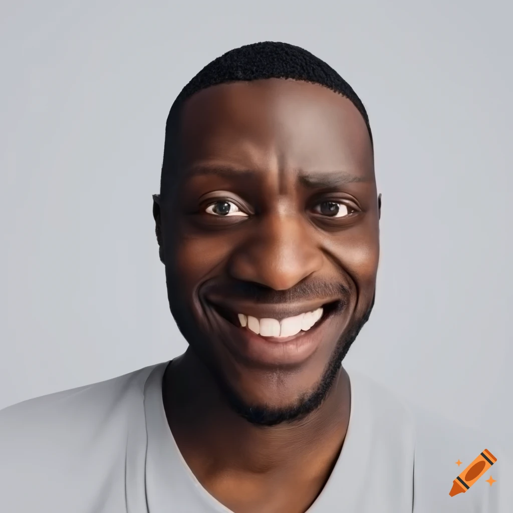 Black man with expressive eyes and a smile on light gray background
