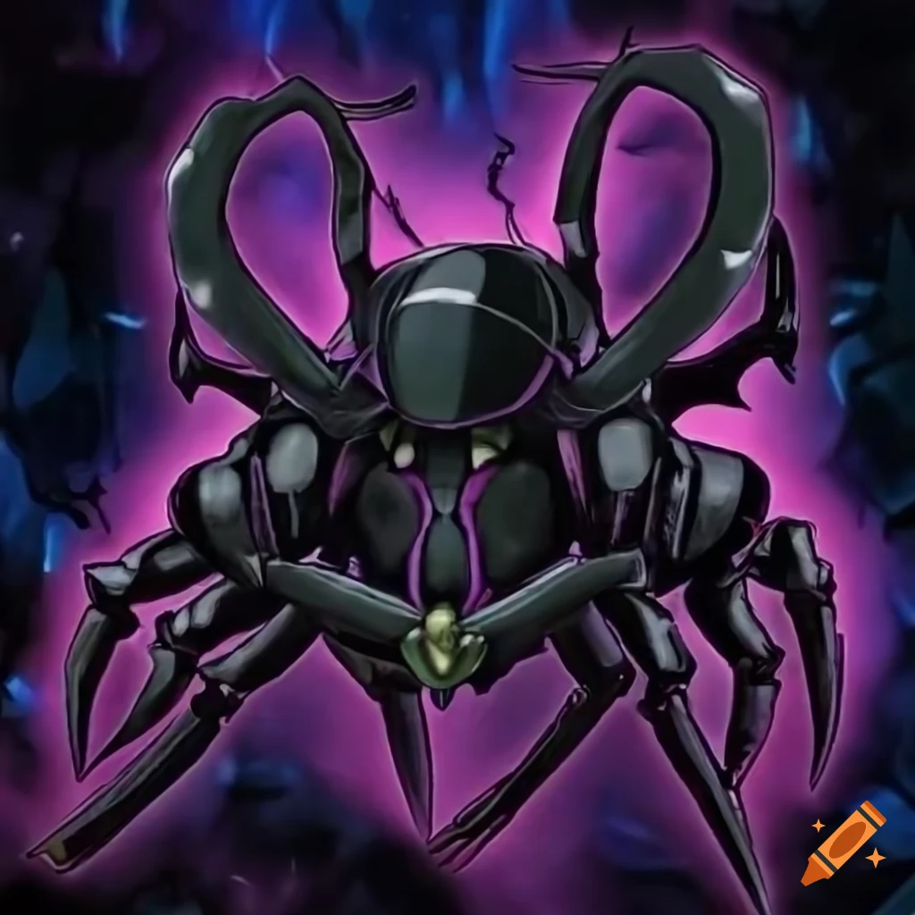 Detailed black atlas beetle in Yu-Gi-Oh card style