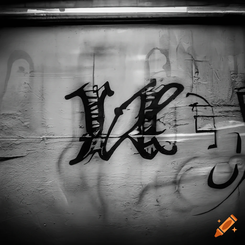 Black and white graffiti art of vintage letter S on a New York City subway wall