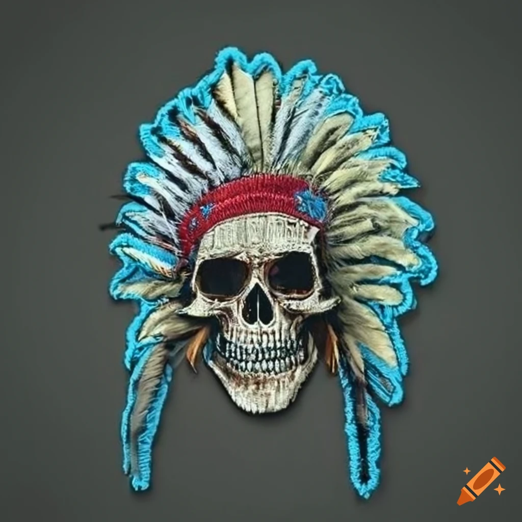 Feather headdress skull military patch