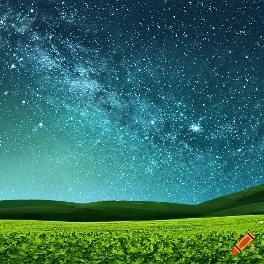 Star lit green meadow under a marvelous night sky background