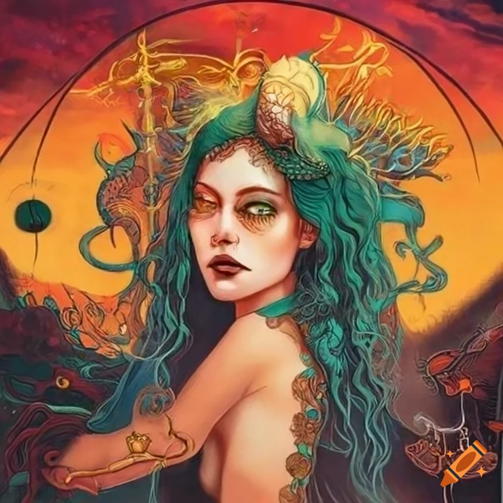 The Female Fool tarot card with a Solarpunk Art Nouveau theme