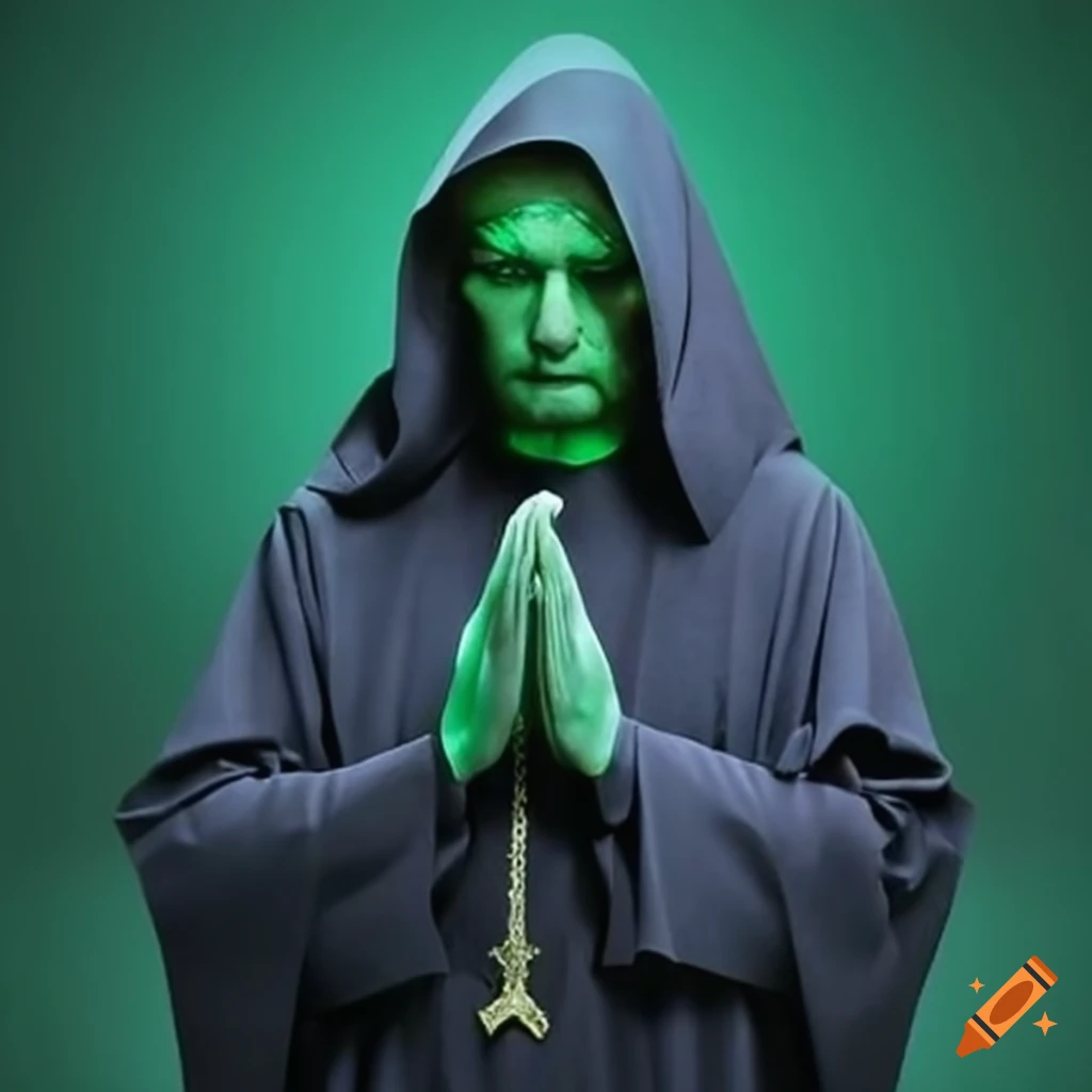 Catholic priest praying in greenish light