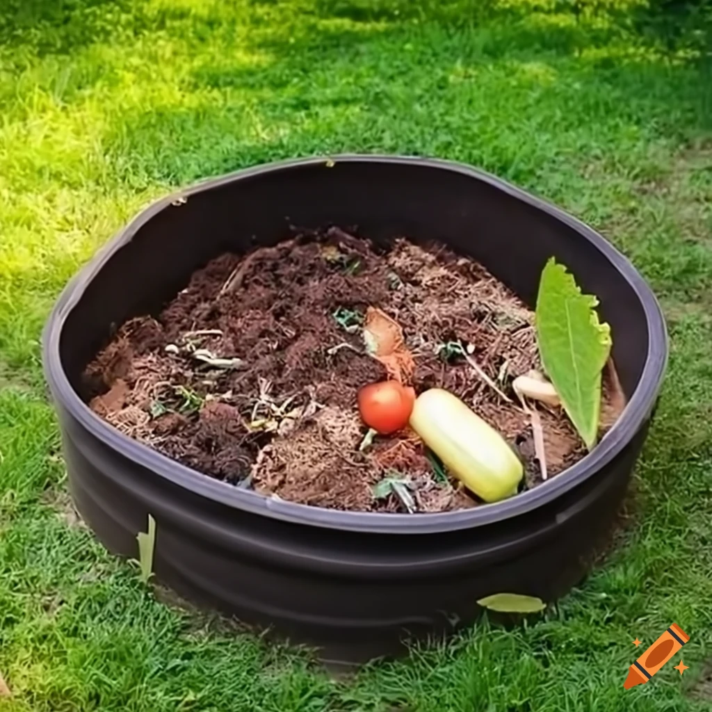 Small compost pit made in tupperware for school use on Craiyon