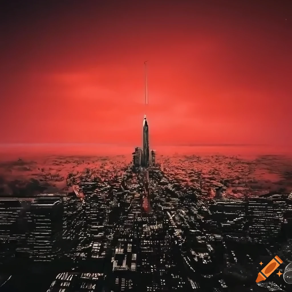 Futuristic cityscape with towering buildings and advanced technology ...