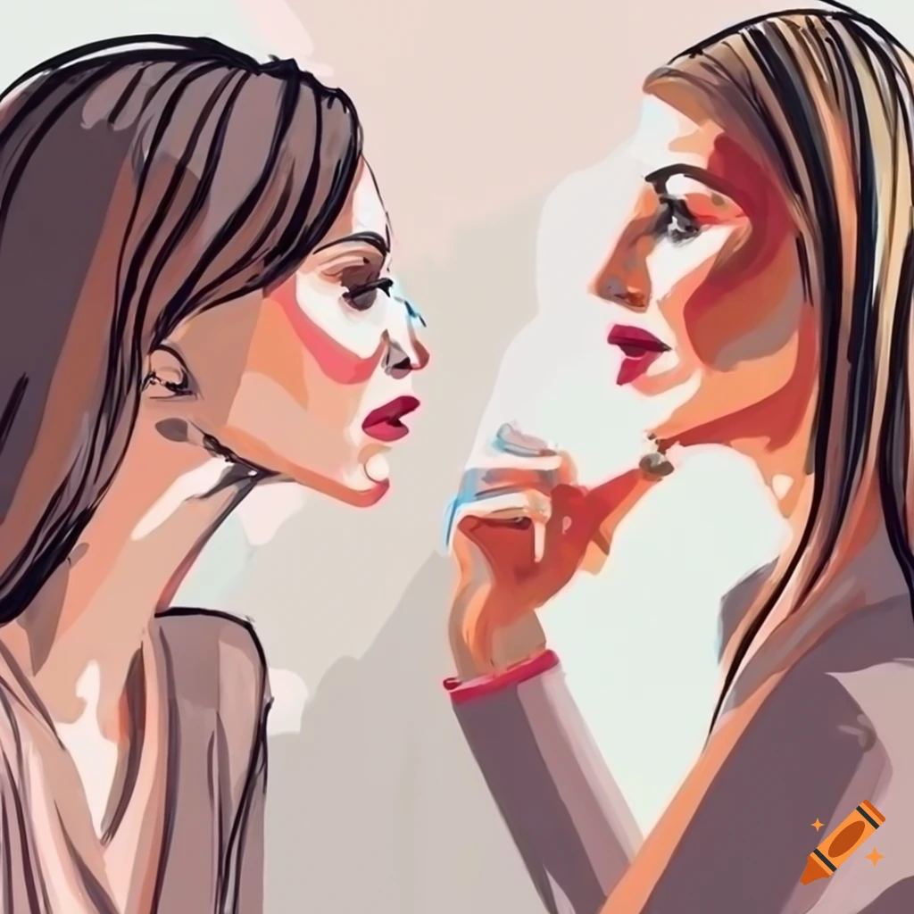 Drawing of two women having a conversation