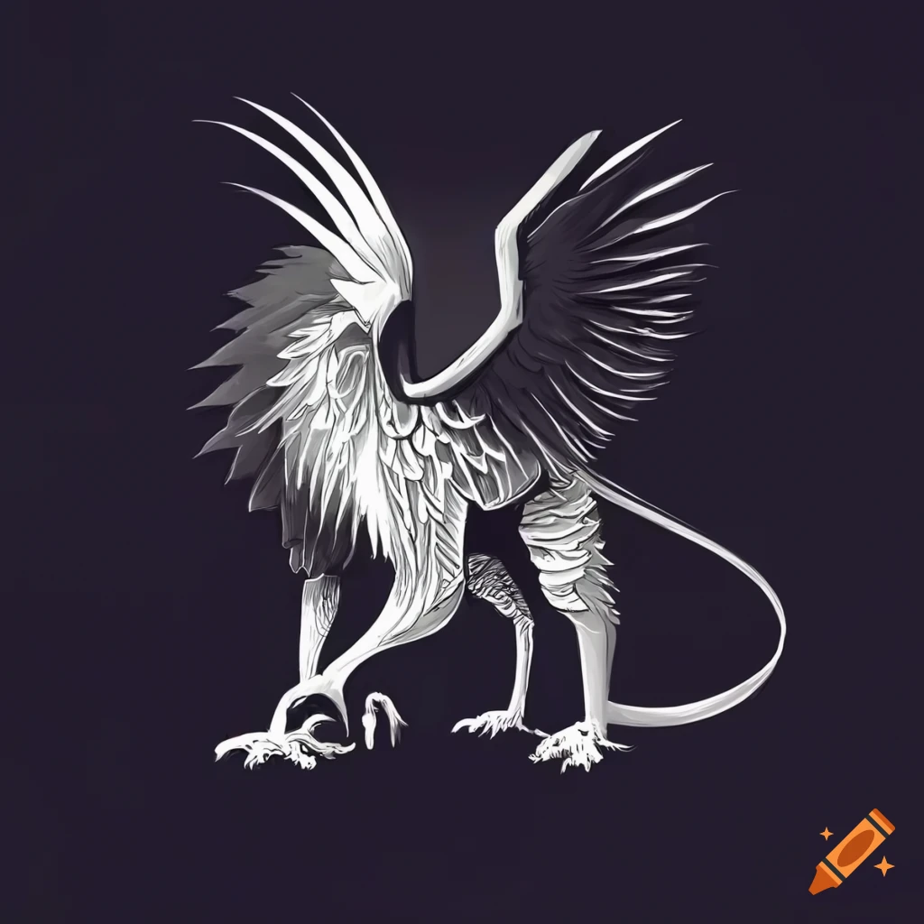 Minimalist black and white drawing of a powerful griffin on Craiyon
