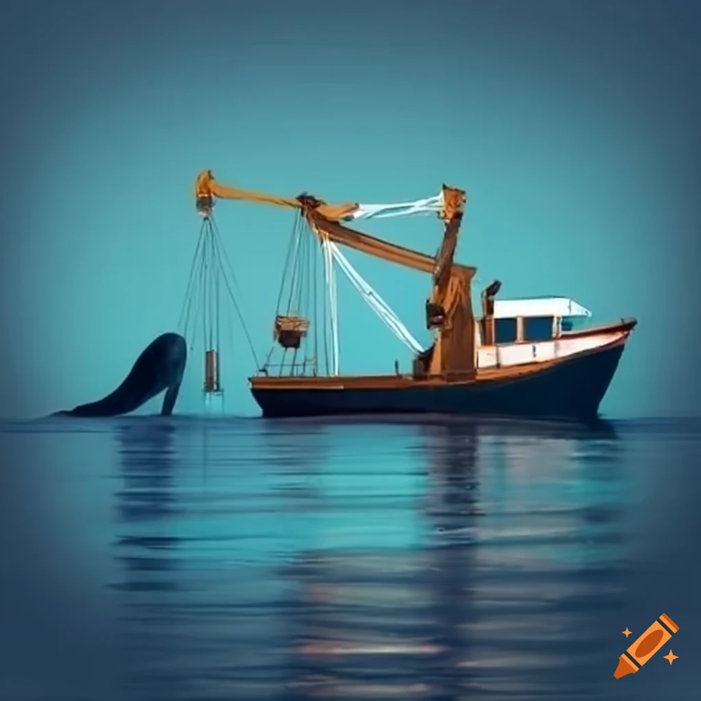 Boat with whale crane for lifting marine animals on Craiyon