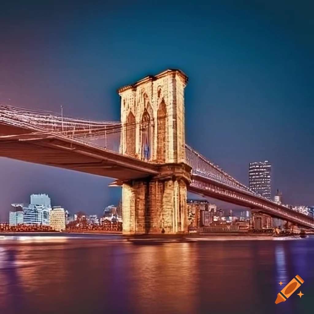 Brooklyn Bridge with silver art deco patterns