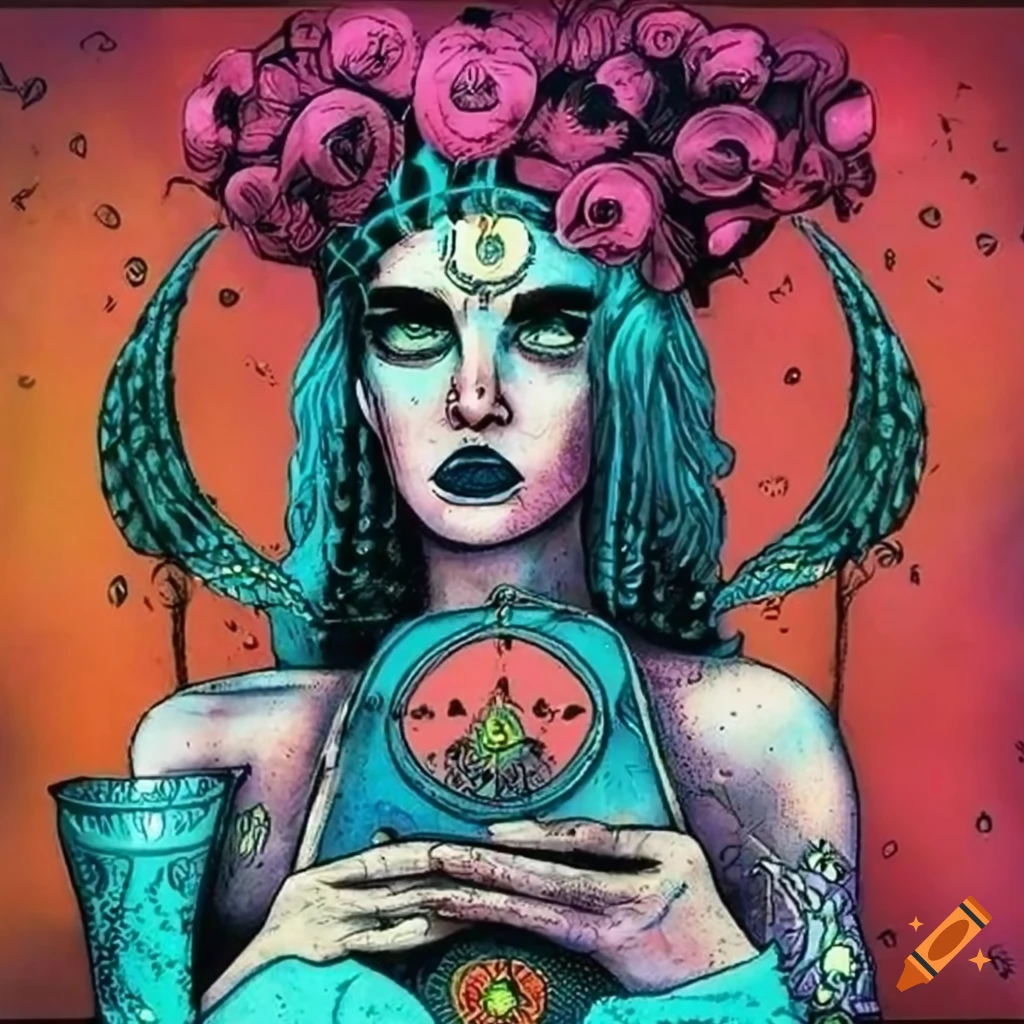 Female Papise tarot card with Brazilian influences in solarpunk art style