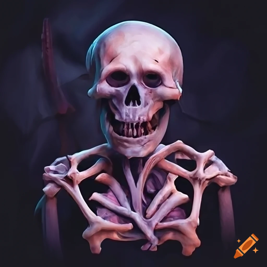 Mimic in a well-lit dungeon surrounded by bones