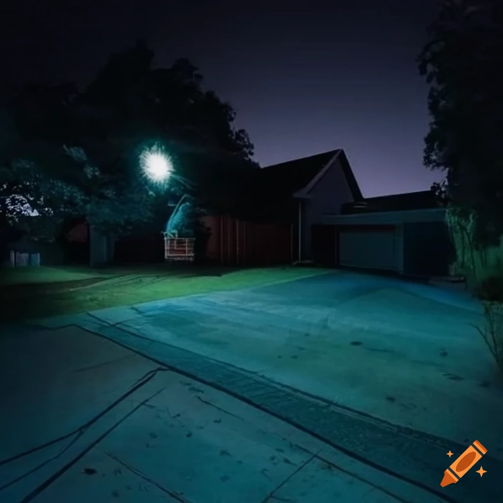Weirdcore neighborhood in a liminal nighttime setting