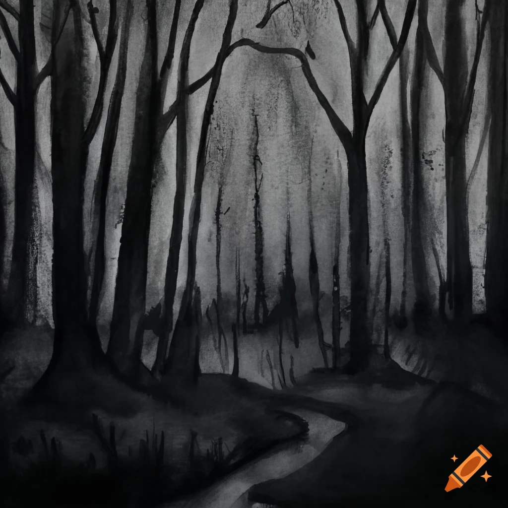 Distant landscape with dark forest on the horizon in a night scene