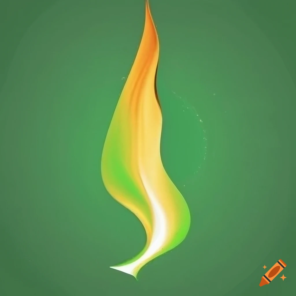 Tall thin realistic flame on monochrome green background