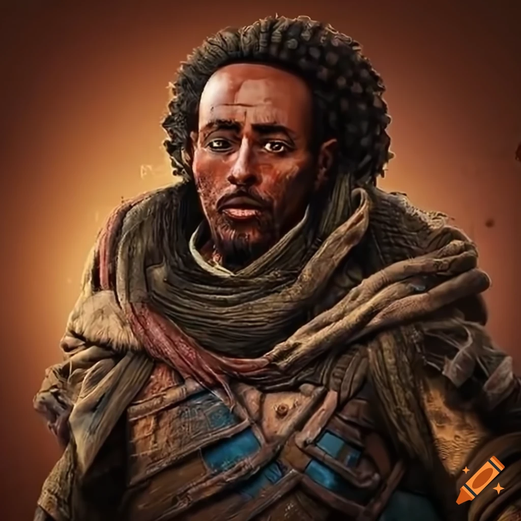 Male Ethiopian portrait in a post-apocalyptic setting