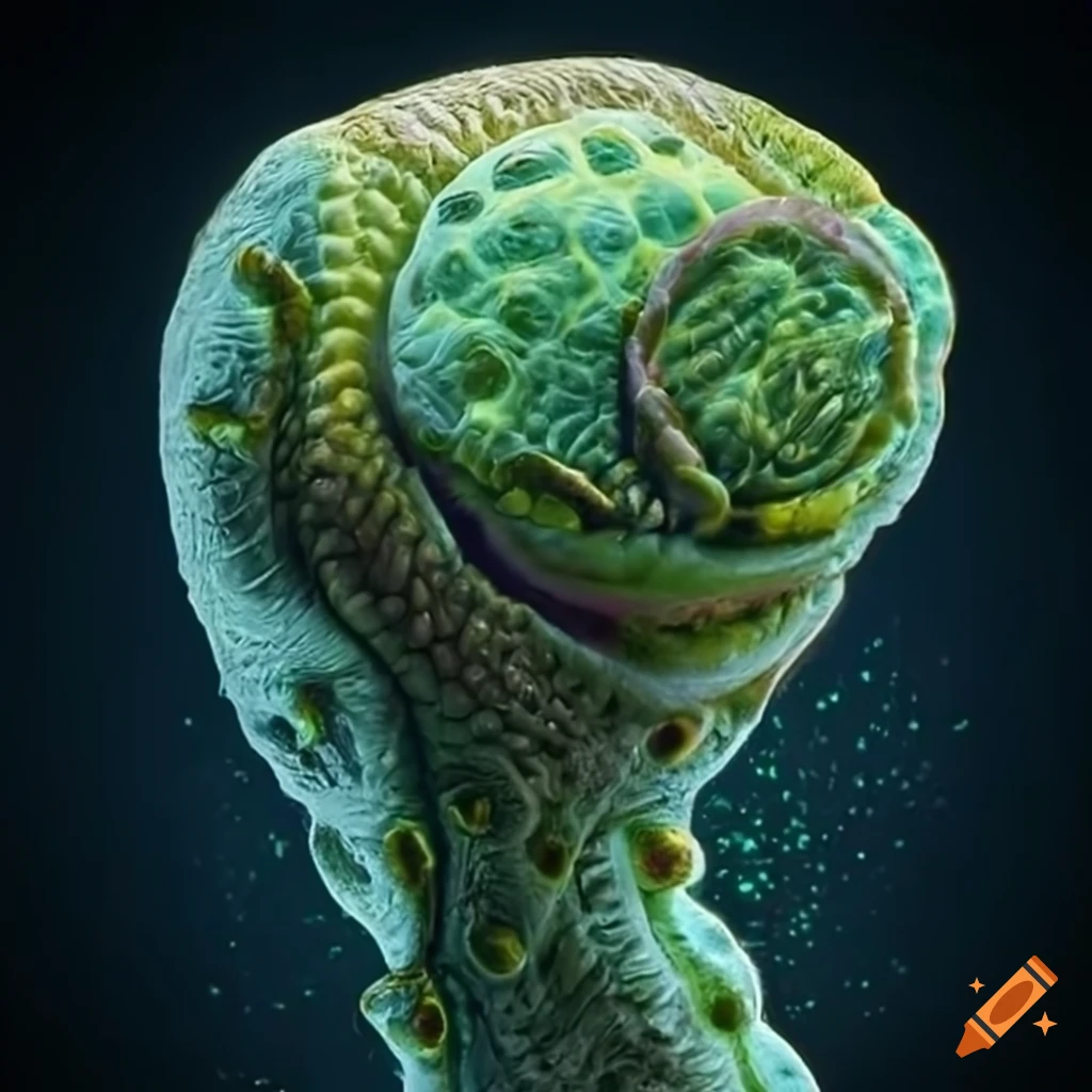 In this hyperrealistic microscopic micro photograph 📷 of a horrifying