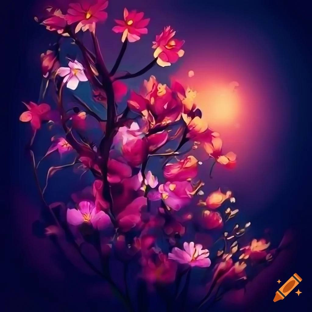 Beautiful spring flowers in a digital art background on Craiyon
