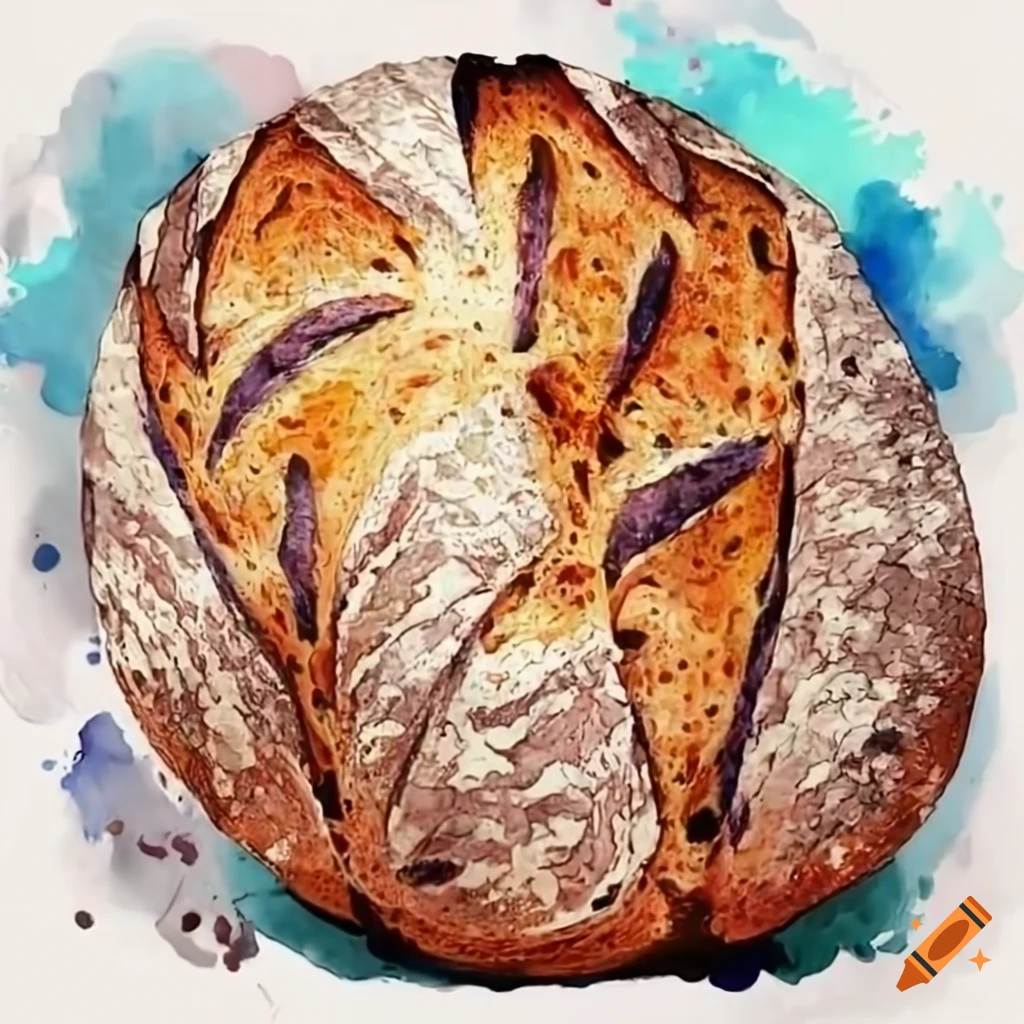 Colorful sourdough bread with black ink waves in the background