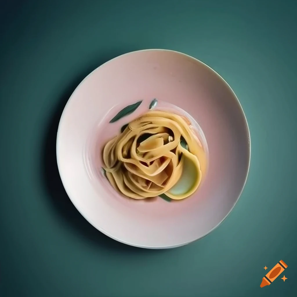 Oversized white plate with Pasta alla Papalina dish in an elegant setting