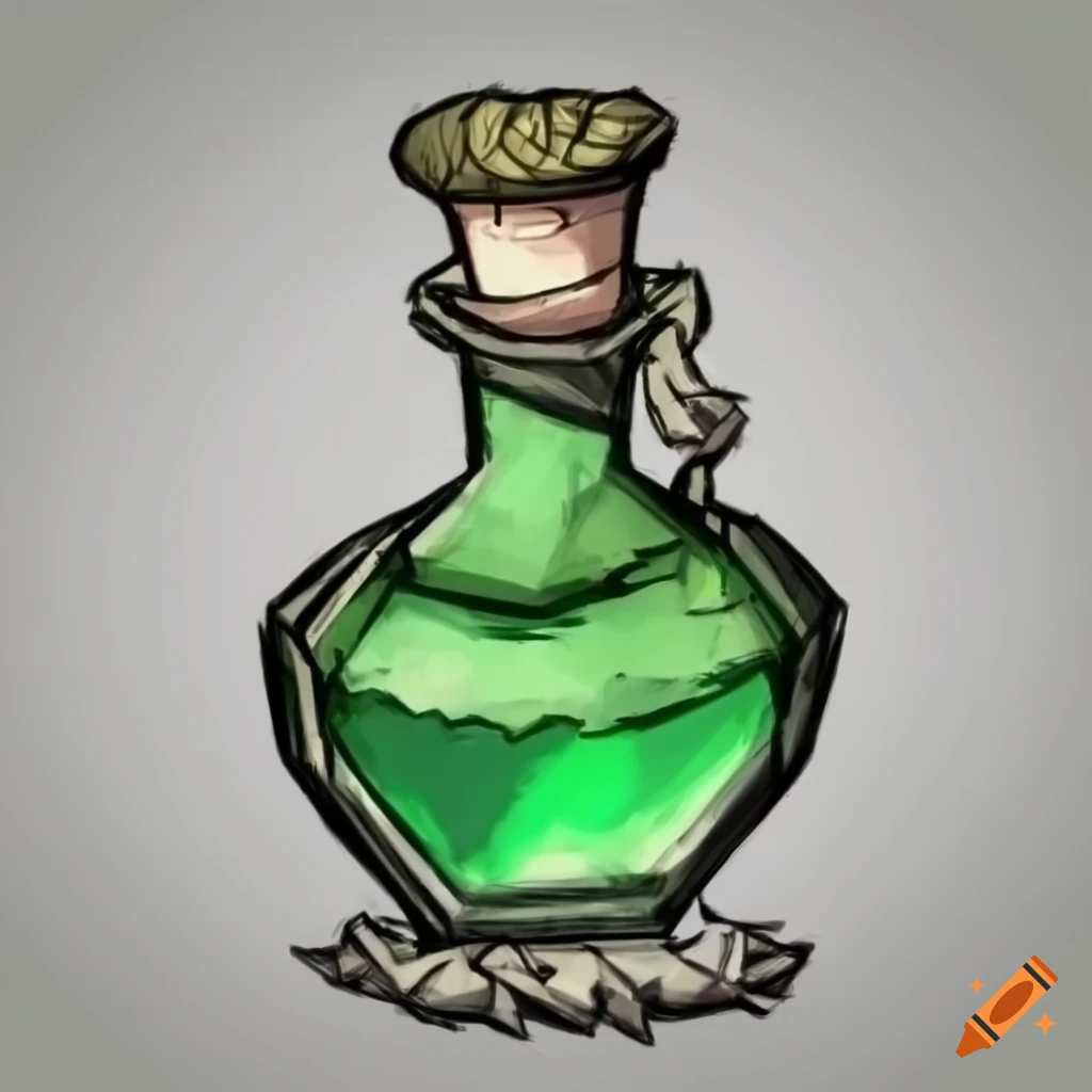 Green and silver potion vial on a white background from Don't Starve game