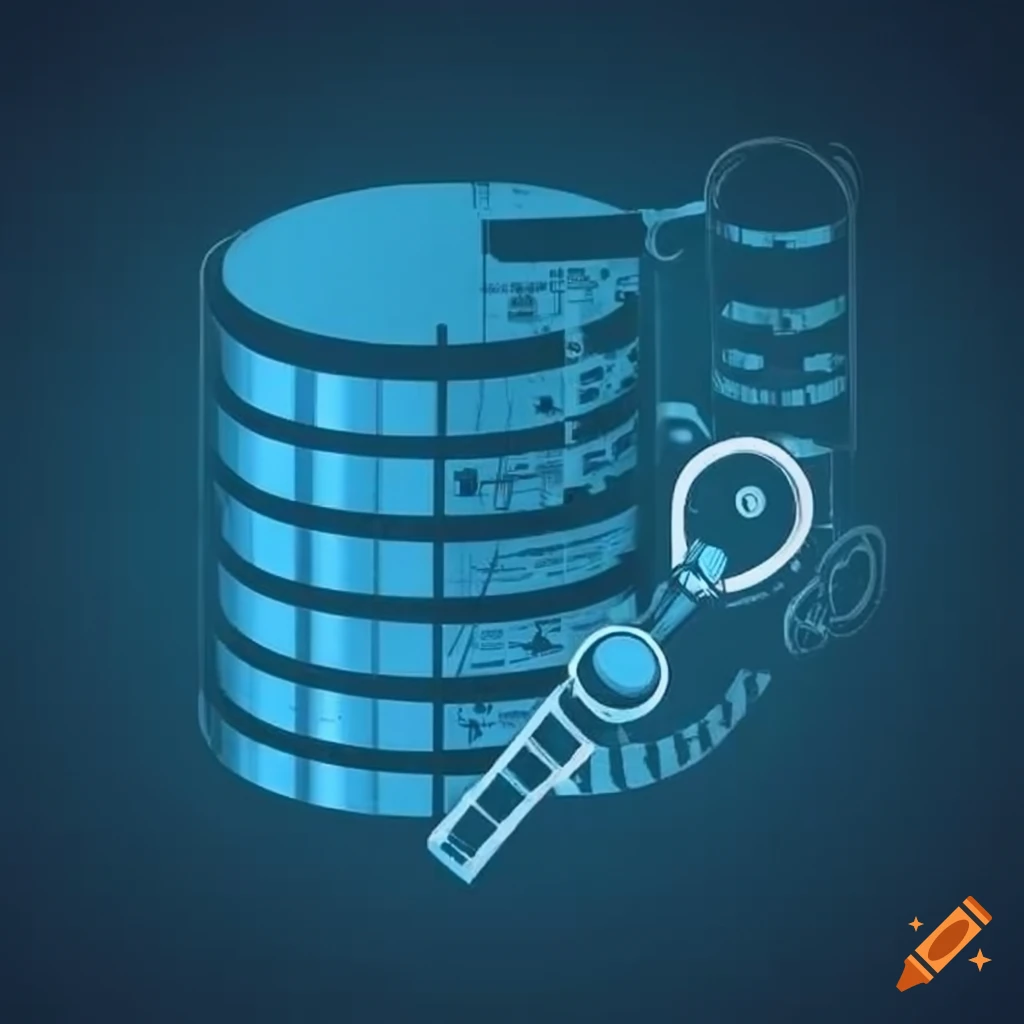 Technical blueprint with flask framework and mongodb logos on Craiyon