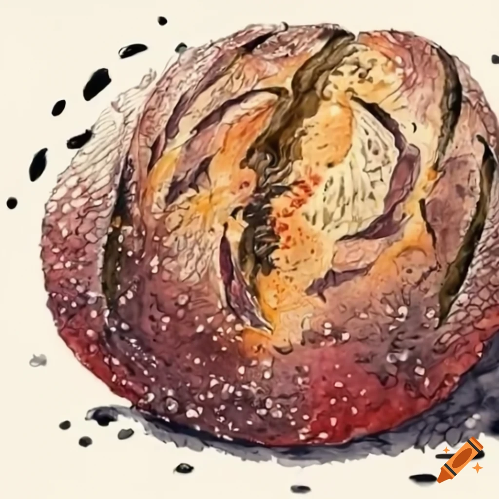 Colorful sourdough bread with black ink waves in the background