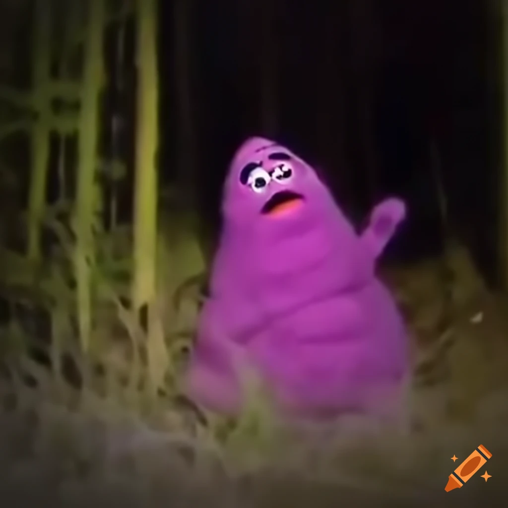 Grimace as a cryptid caught on trail camera footage at night
